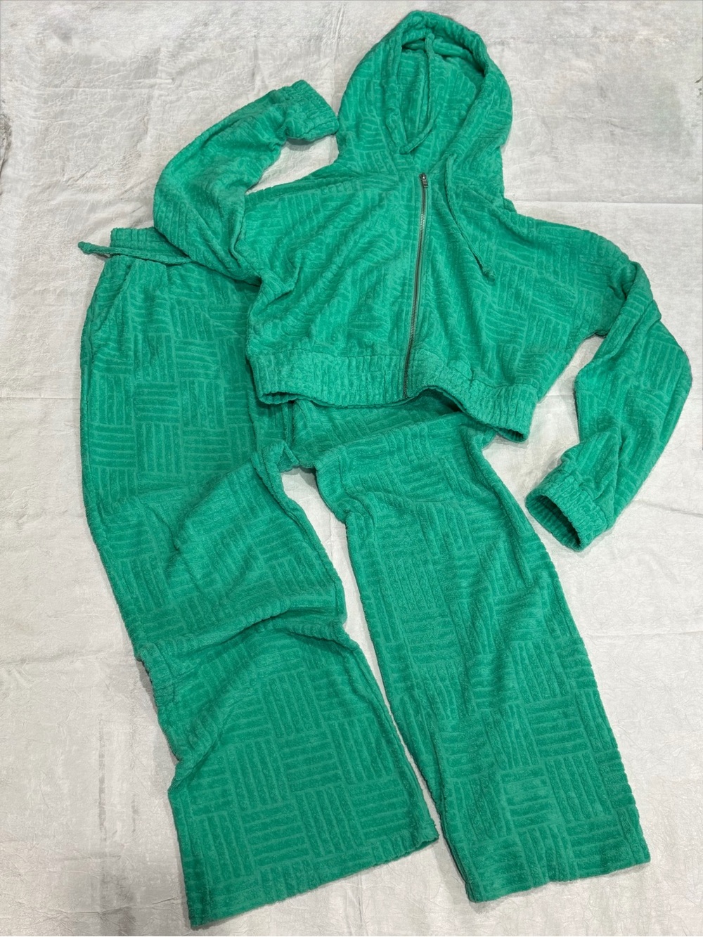 Vintage Havana NWT Textured Terry Lounge Set Green Hoodie Wide Leg Pants Size S